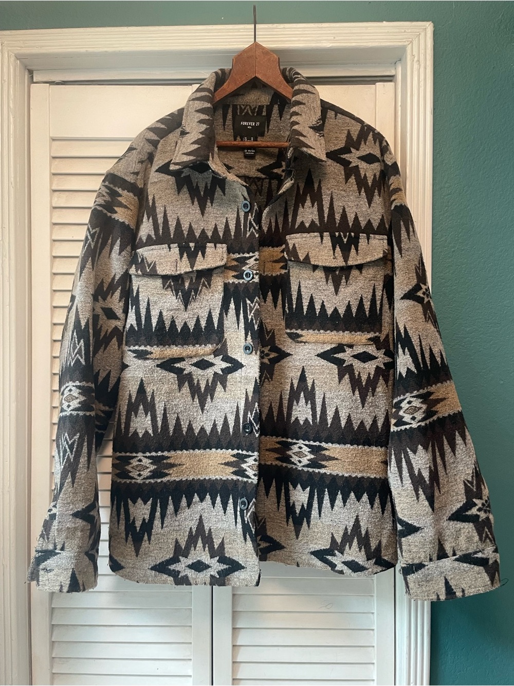Forever 21 Black, Gray & Tan Aztec Utility Shacket